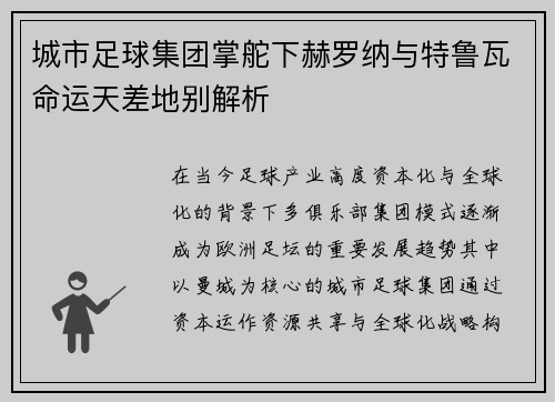 城市足球集团掌舵下赫罗纳与特鲁瓦命运天差地别解析